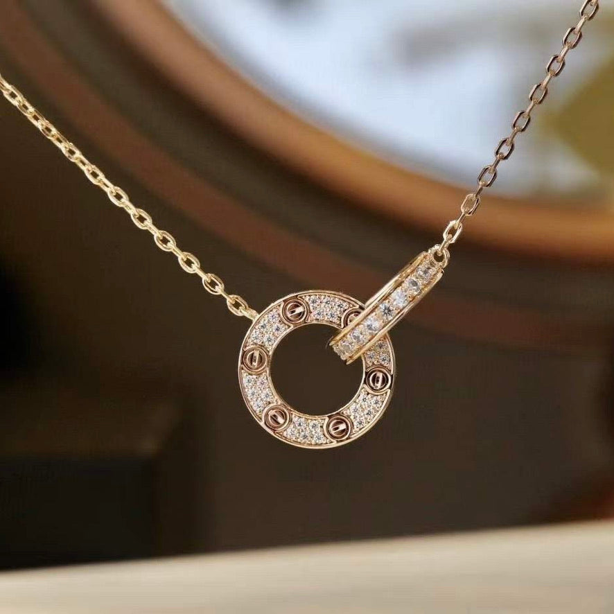 [Windsor Jewelry]LOVE 7.6MM NECKLACE ROSE GOLD AND SILVER  FULL DIAMOND
