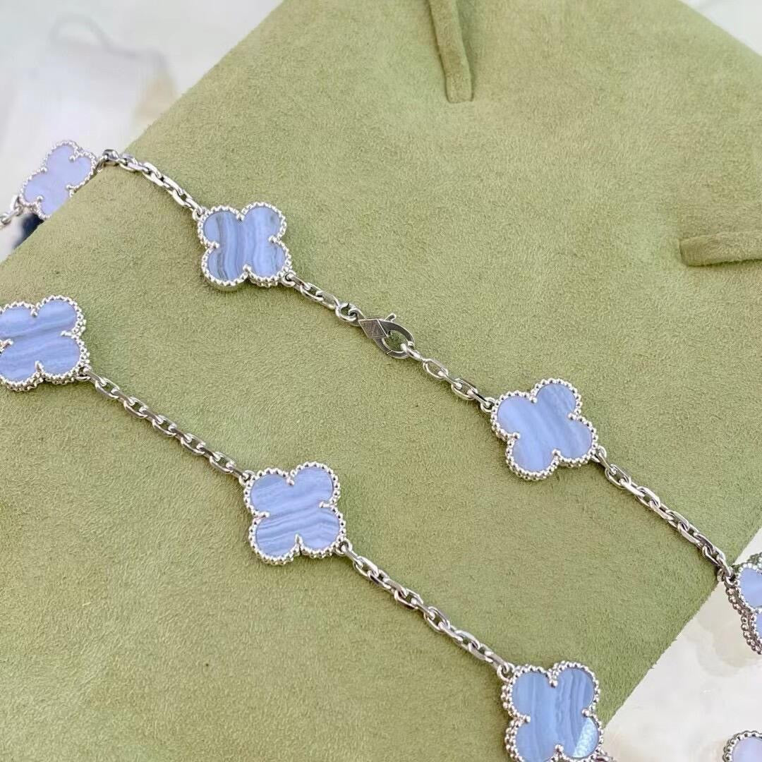 [Windsor Jewelry]CLOVER 10 MOTIFS PURPLE CHALCEDONY NECKLACE