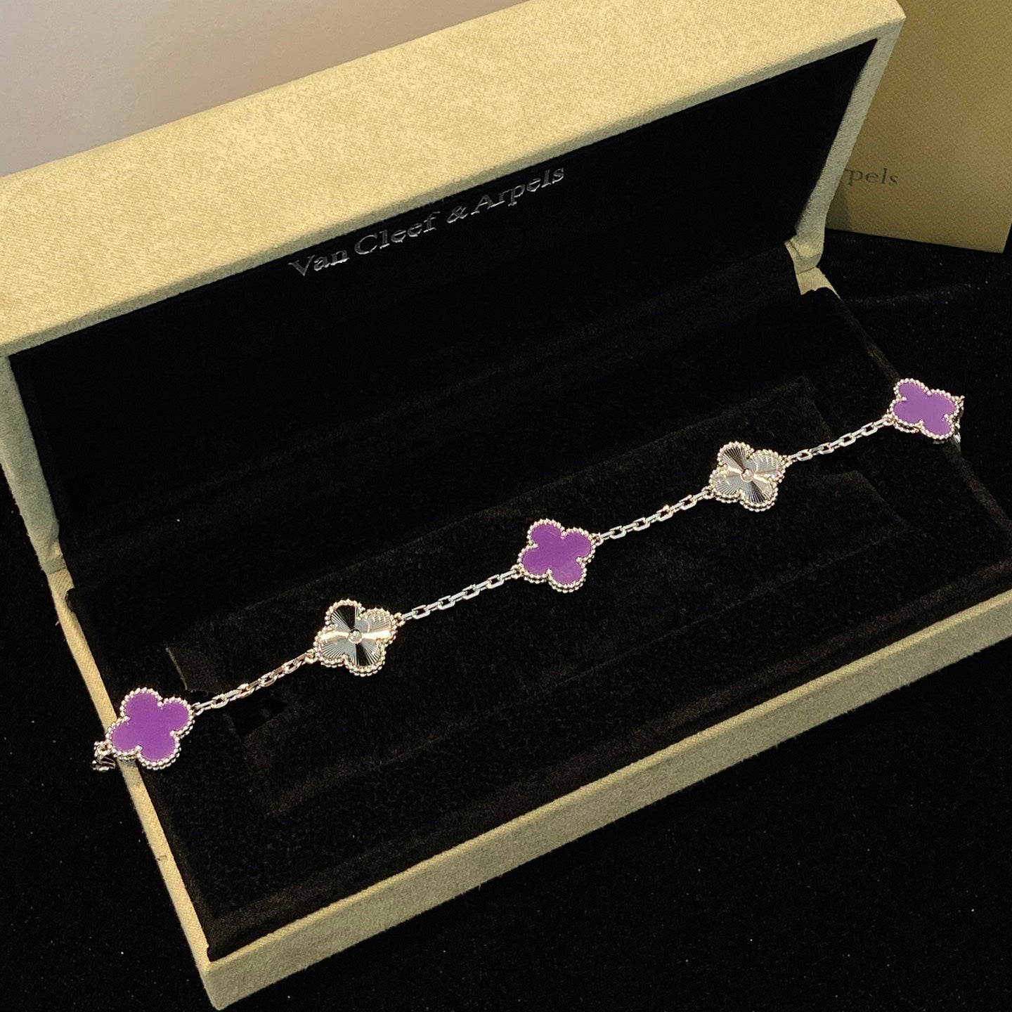[Windsor Jewelry]CLOVER  5 MOTIFS  PURPLE VIOLET BRACELET SILVER