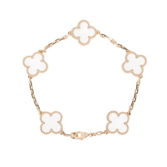 [Windsor Jewelry]CLOVER 5 MOTIF ROCK CRYSTAL PINK GOLD BRACELET