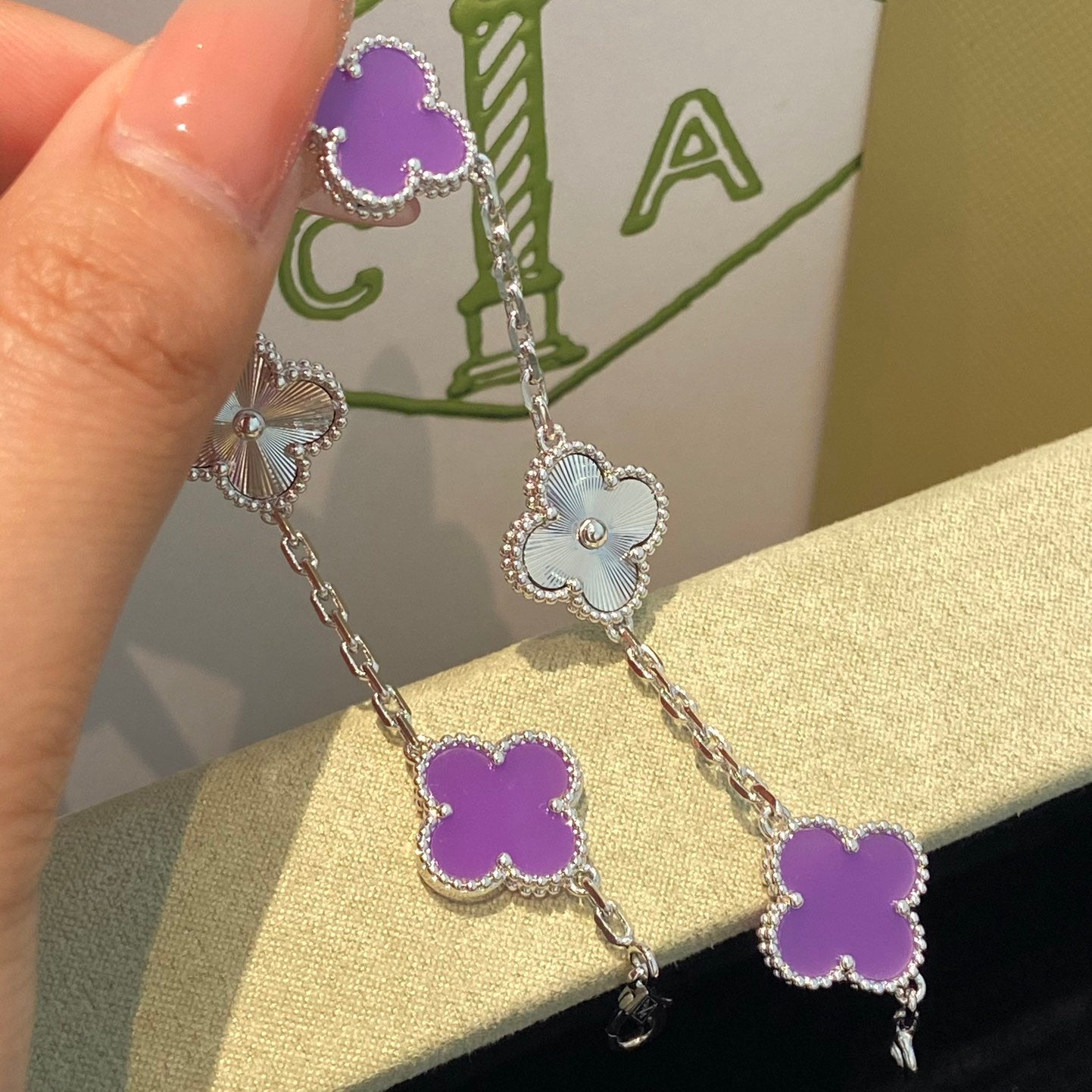 [Windsor Jewelry]CLOVER  5 MOTIFS  PURPLE VIOLET BRACELET SILVER