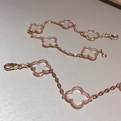 [Windsor Jewelry]CLOVER 5 MOTIF ROCK CRYSTAL PINK GOLD BRACELET