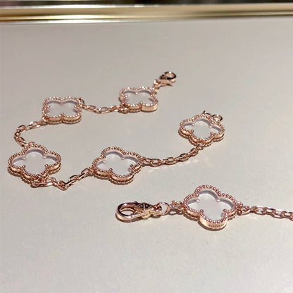 [Windsor Jewelry]CLOVER 5 MOTIF ROCK CRYSTAL PINK GOLD BRACELET