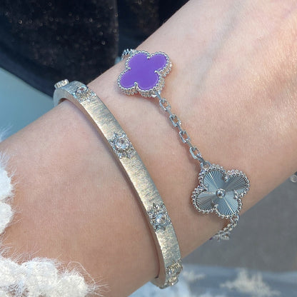 [Windsor Jewelry]CLOVER  5 MOTIFS  PURPLE VIOLET BRACELET SILVER