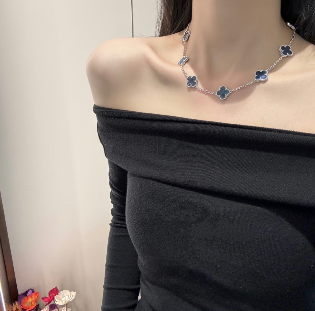 [Windsor Jewelry]CLOVER 10 MOTIFS BIDE STONE NECKLACE