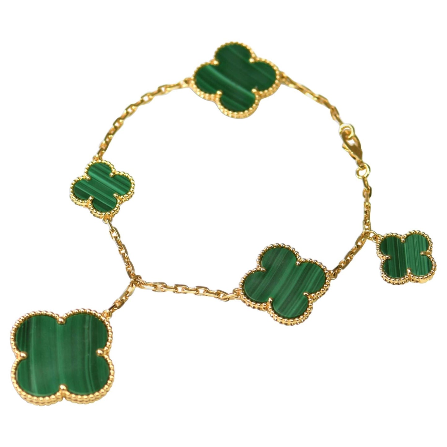 [Windsor Jewelry]MAGIC CLOVER MALACHITE GOLD BRACELET 5 MOTIFS