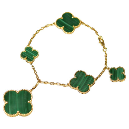 [Windsor Jewelry]MAGIC CLOVER MALACHITE GOLD BRACELET 5 MOTIFS