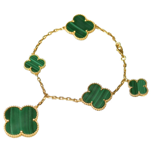 [Windsor Jewelry]MAGIC CLOVER MALACHITE GOLD BRACELET 5 MOTIFS