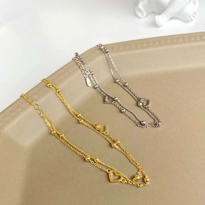 [Windsor Jewelry]Dainty Double Layer Love Heart Bracelet