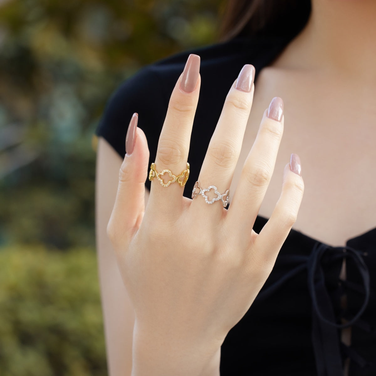 [Windsor Jewelry]Hollow Design Four-Leaf Clover Flower Shape Ring