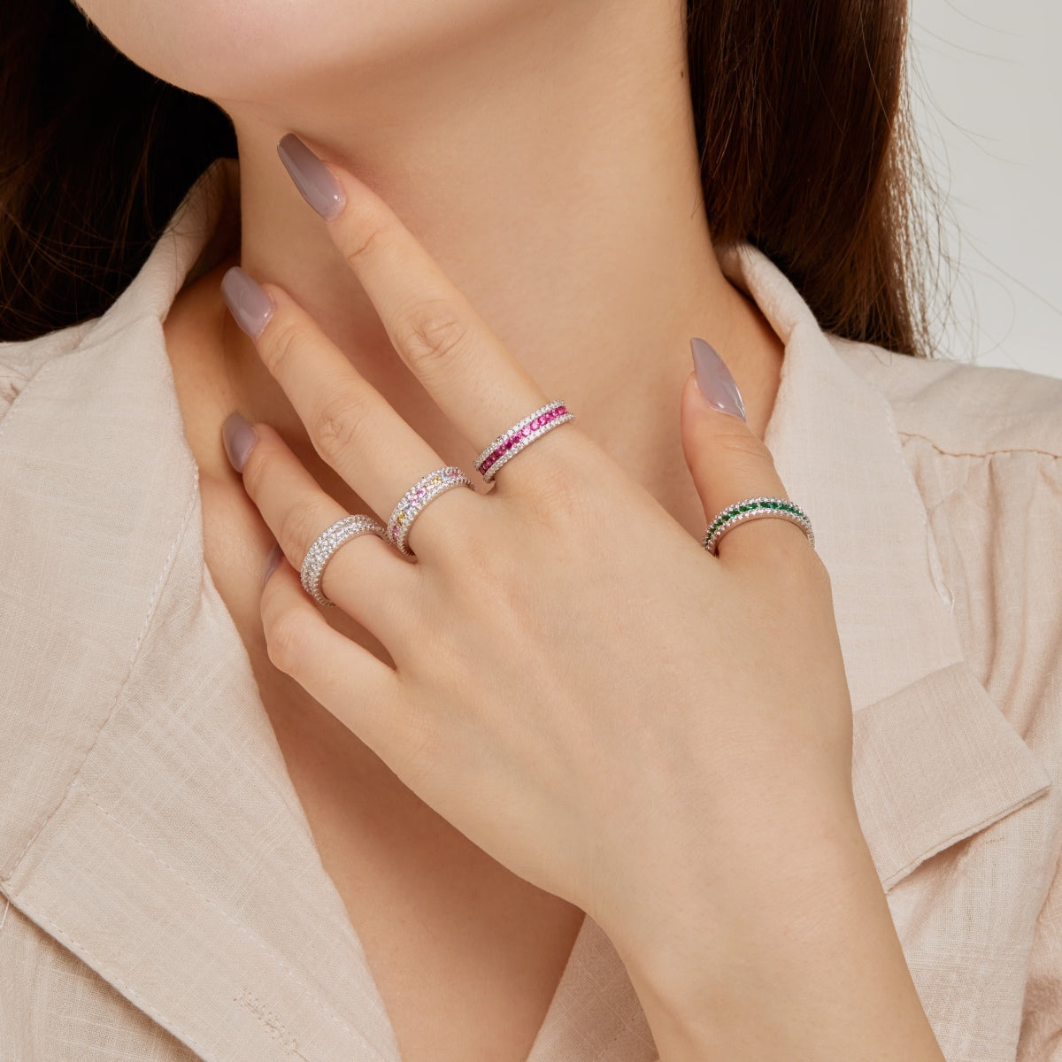 [Windsor Jewelry]Delicate Colorful Round Cut Daily Ring