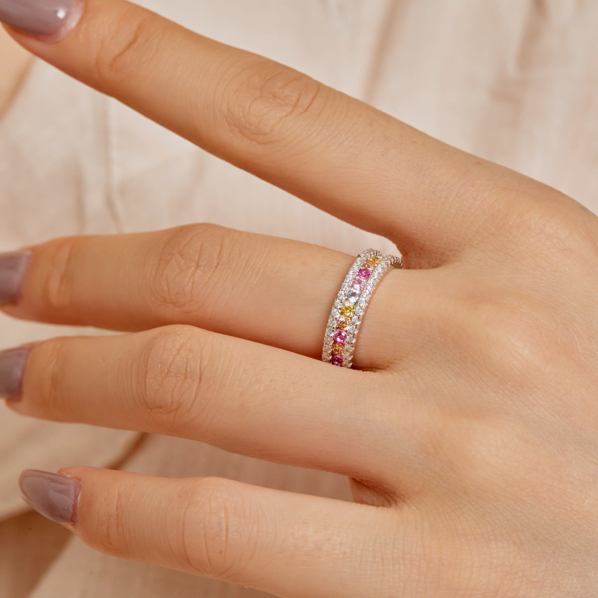 [Windsor Jewelry]Delicate Colorful Round Cut Daily Ring