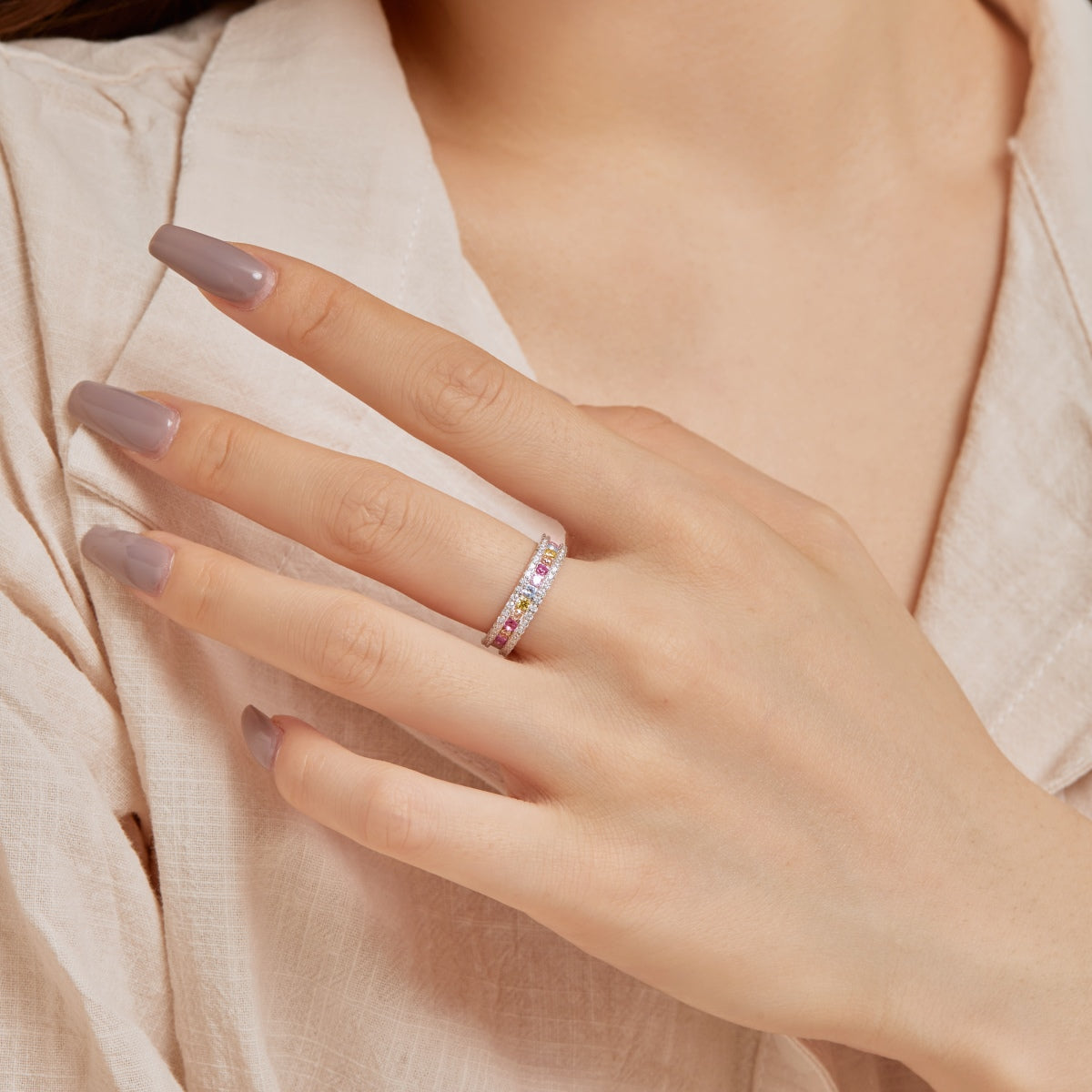 [Windsor Jewelry]Delicate Colorful Round Cut Daily Ring