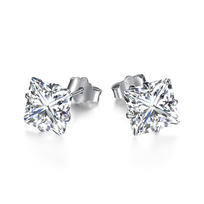 [Windsor Jewelry]Stylish Shiny Square Center Stone Stud Earrings