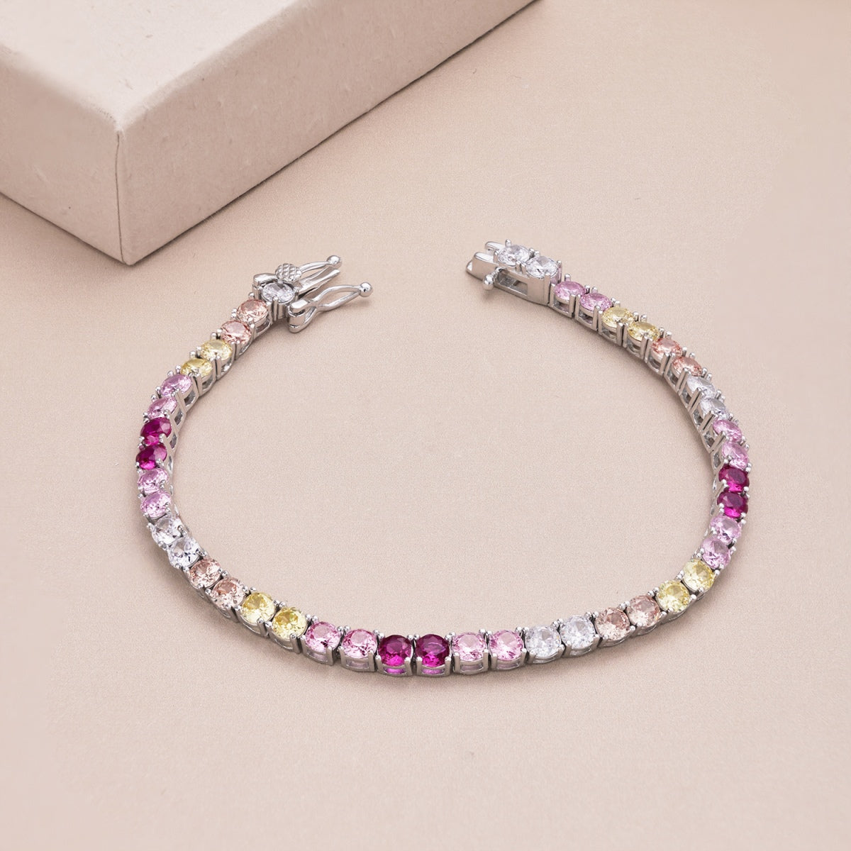 [Windsor Jewelry]Radiant Colorful Round Cut Tennis Bracelet
