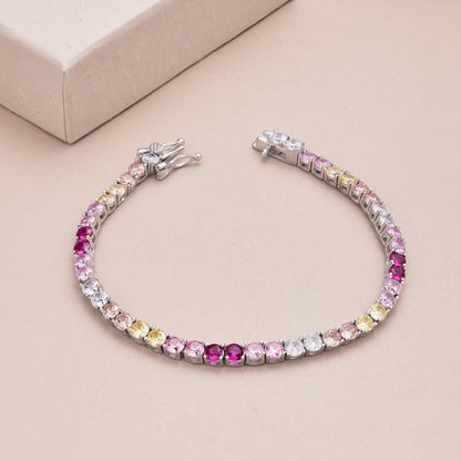 [Windsor Jewelry]Radiant Colorful Round Cut Tennis Bracelet