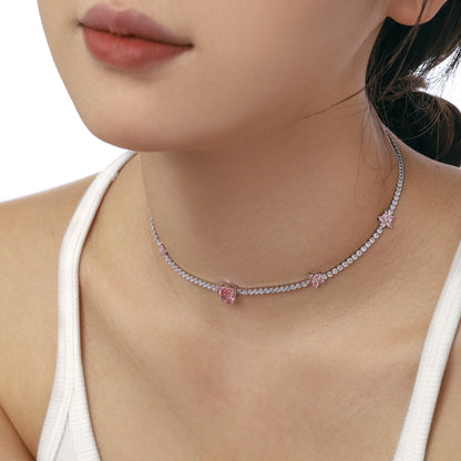 [Windsor Jewelry]Dazzling Pink Heart Flower Necklace