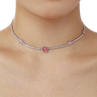 [Windsor Jewelry]Dazzling Pink Heart Flower Necklace