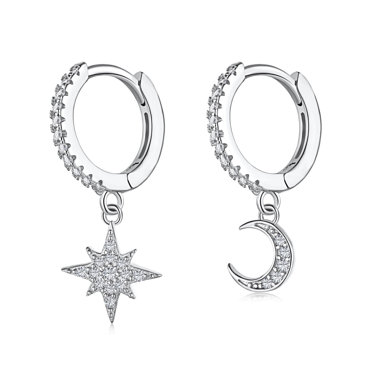 [Windsor Jewelry]Star and Moon Asymmetric Earrings
