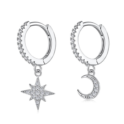 [Windsor Jewelry]Star and Moon Asymmetric Earrings
