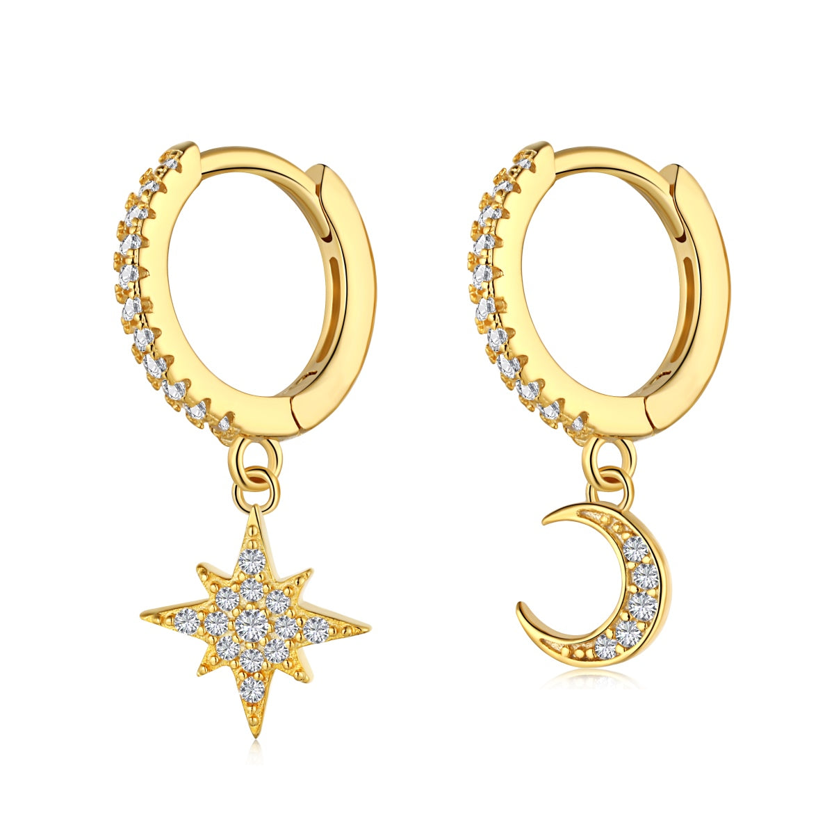 [Windsor Jewelry]Star and Moon Asymmetric Earrings