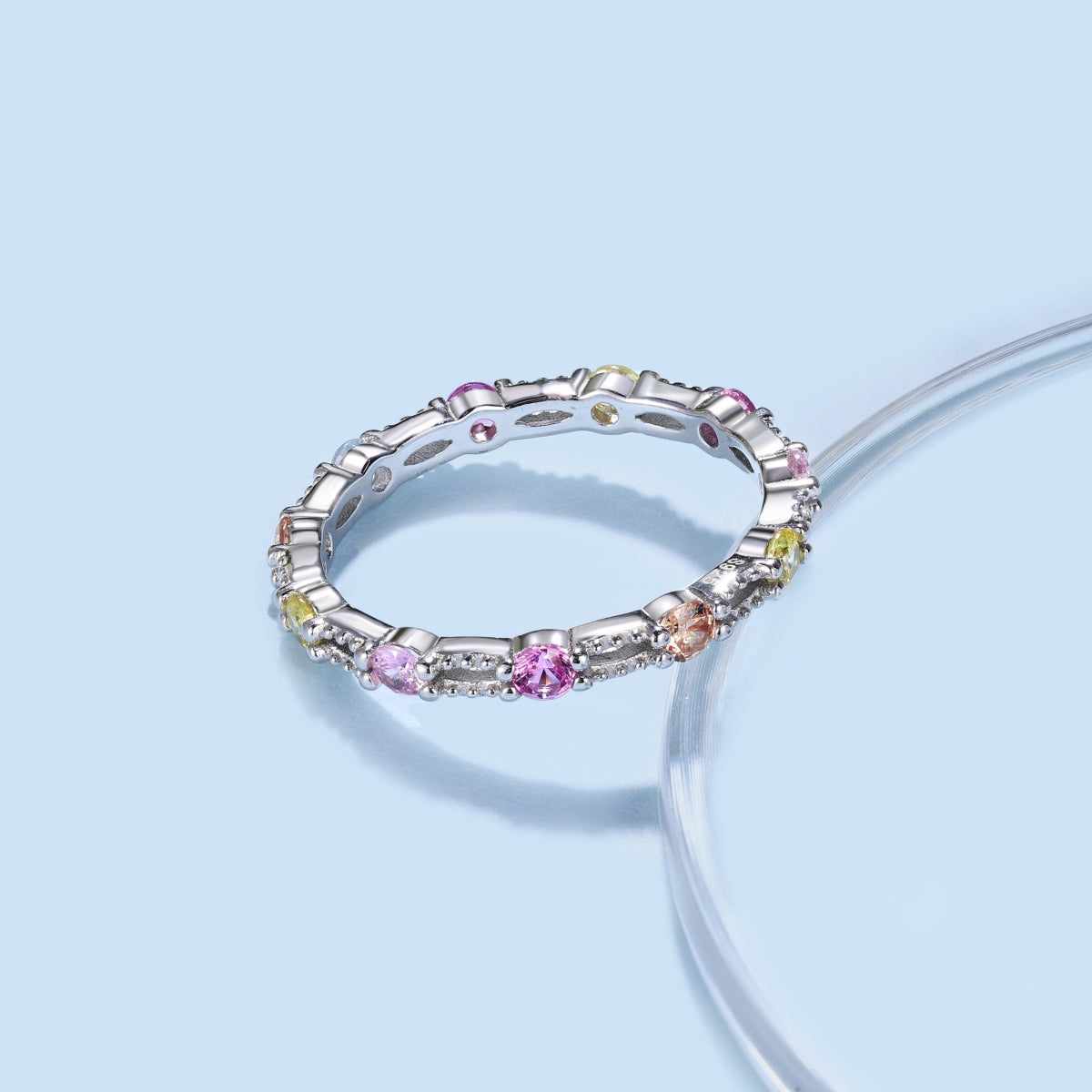 [Windsor Jewelry]Sparkling Colorful Round Cut Tennis Ring