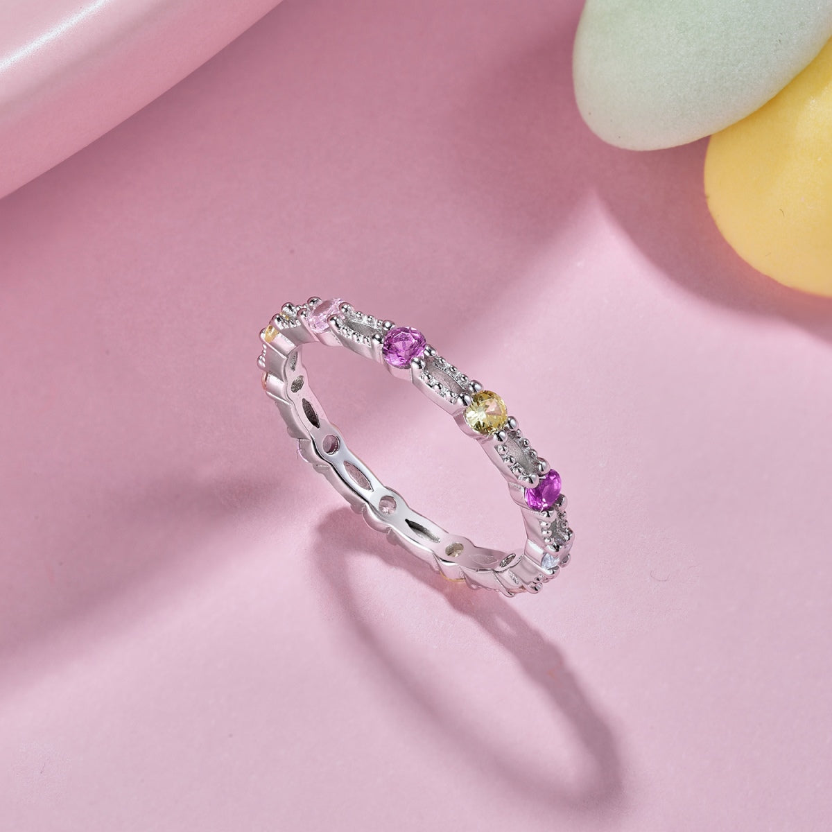 [Windsor Jewelry]Sparkling Colorful Round Cut Tennis Ring