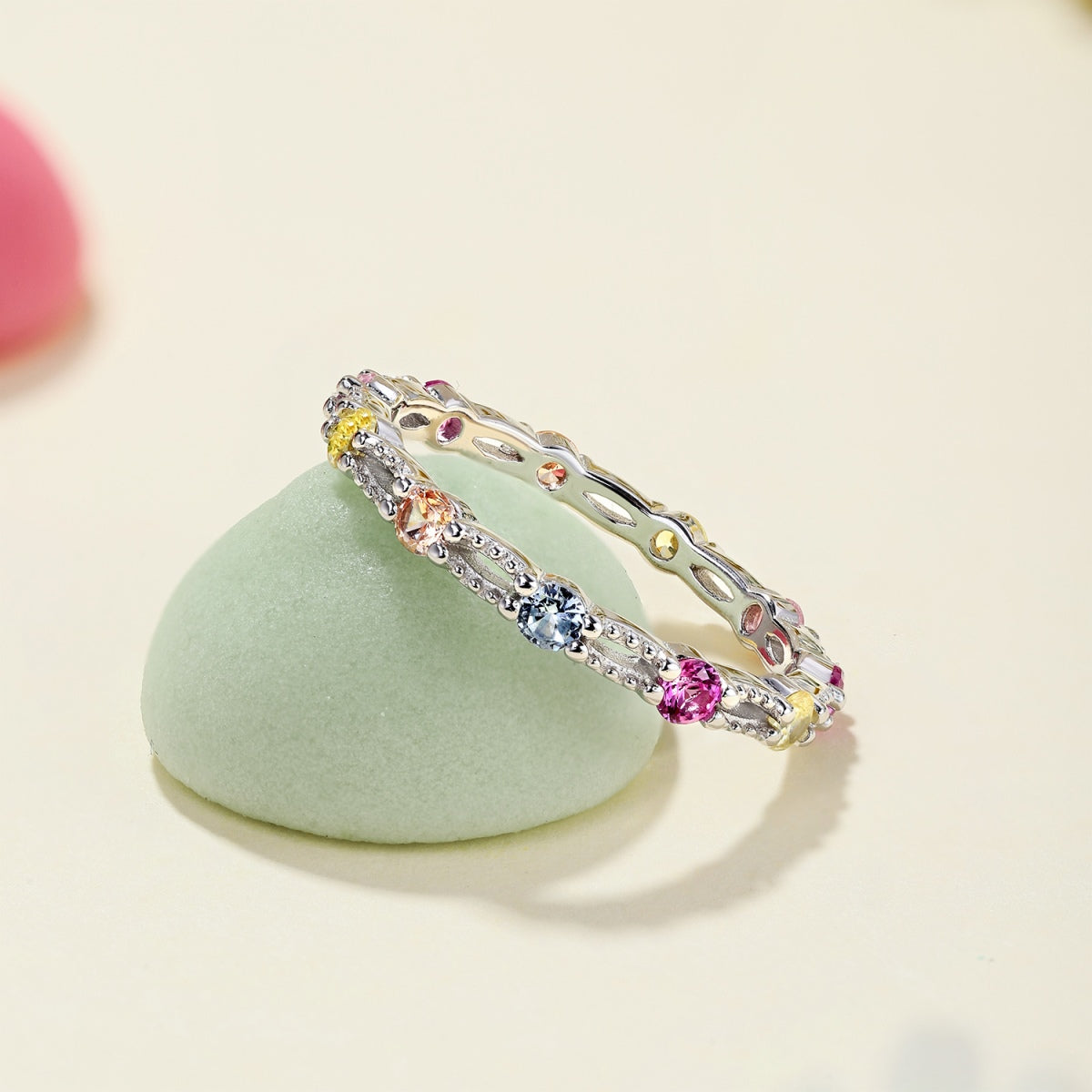 [Windsor Jewelry]Sparkling Colorful Round Cut Tennis Ring
