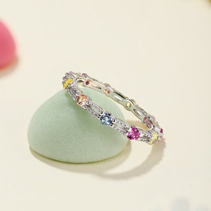 [Windsor Jewelry]Sparkling Colorful Round Cut Tennis Ring