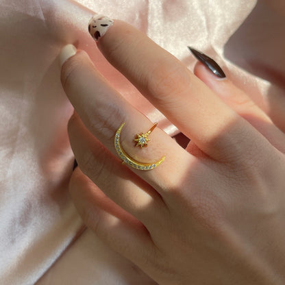 [Windsor Jewelry]Eternity Moon & Star Ring
