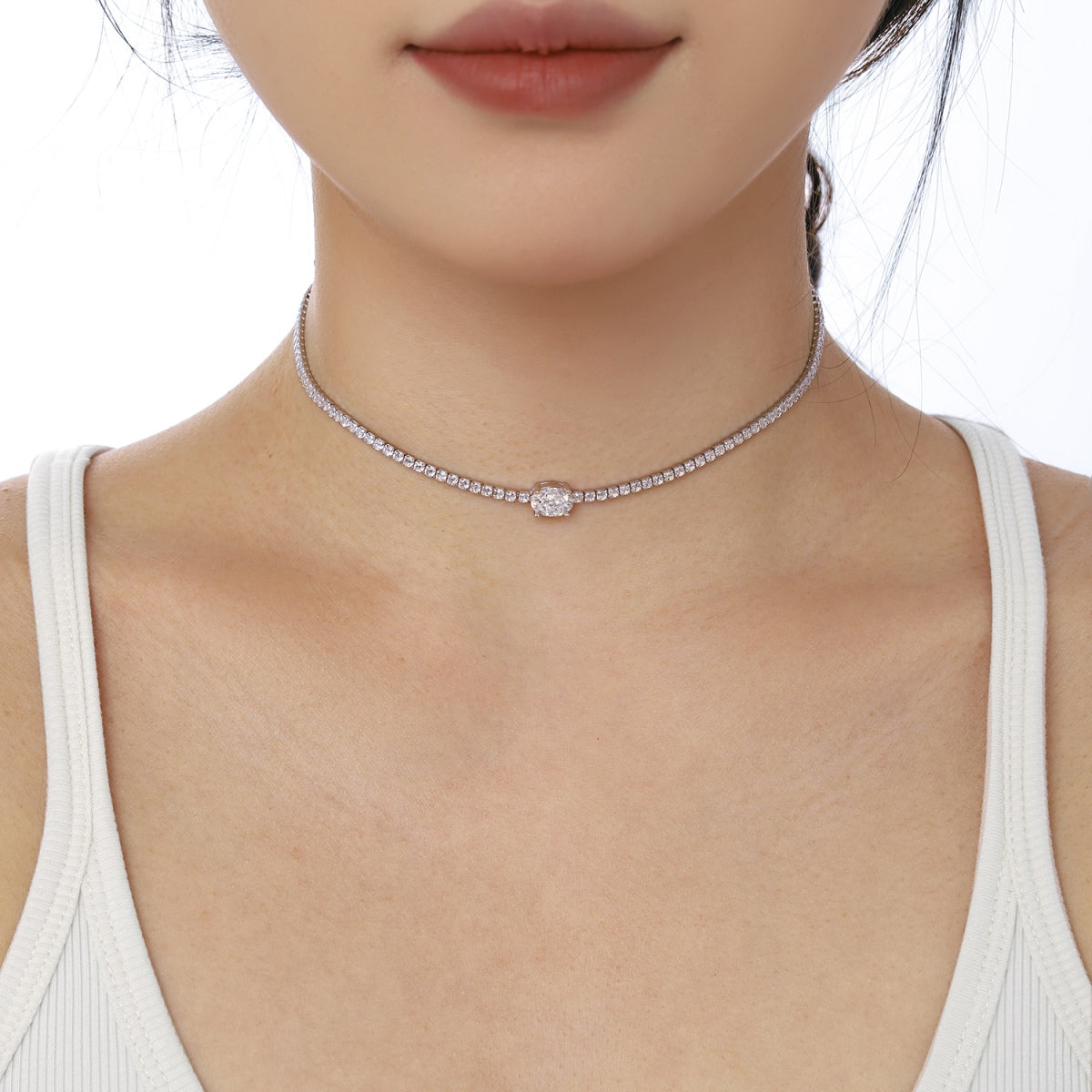 [Windsor Jewelry]1.0 Carat Shining Oval Cut Necklace