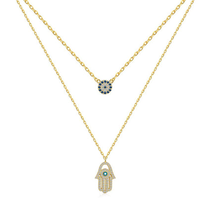 [Windsor Jewelry]Demon Eye Hamsa Palm Necklace