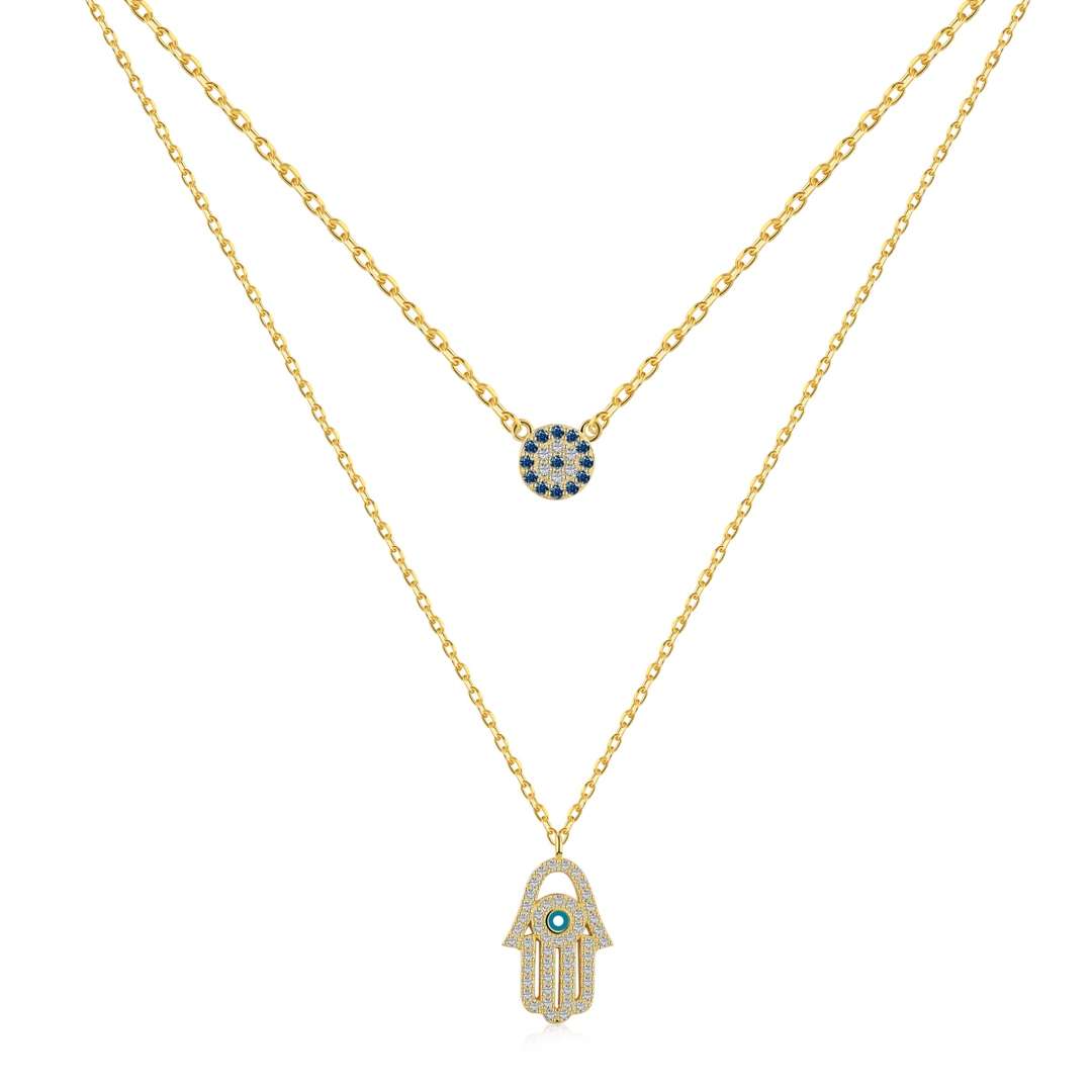 [Windsor Jewelry]Demon Eye Hamsa Palm Necklace