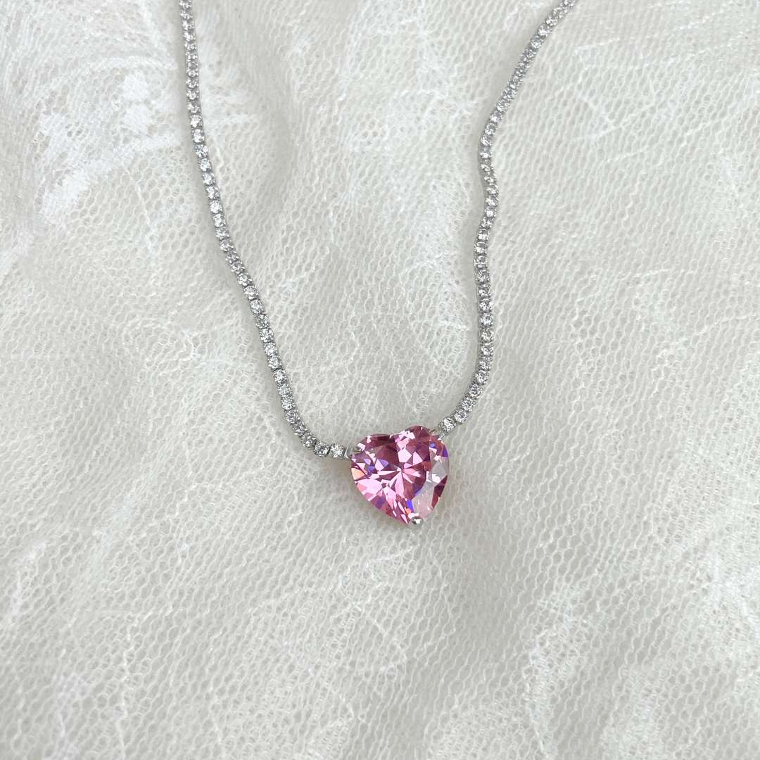 [Windsor Jewelry]8.0 Carat Versatile Colorful Sweet Heart-Shaped Tennis Necklace