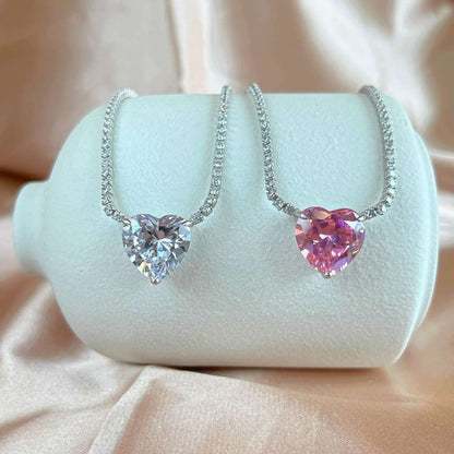 [Windsor Jewelry]8.0 Carat Versatile Colorful Sweet Heart-Shaped Tennis Necklace