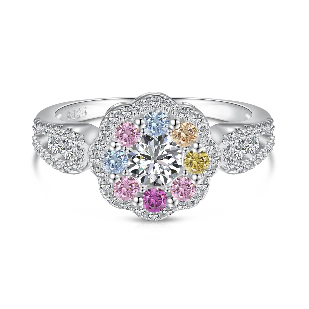 [Windsor Jewelry]Delicate Colorful Round Cut Flower Shape Wedding Ring