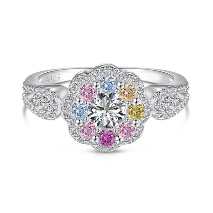 [Windsor Jewelry]Delicate Colorful Round Cut Flower Shape Wedding Ring