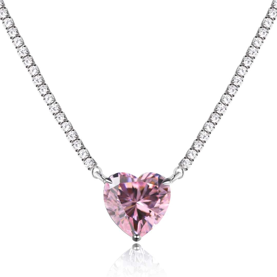 [Windsor Jewelry]8.0 Carat Versatile Colorful Sweet Heart-Shaped Tennis Necklace