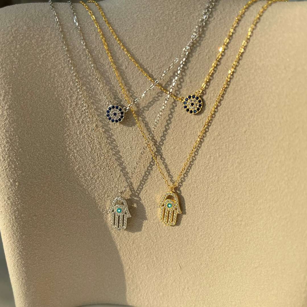 [Windsor Jewelry]Demon Eye Hamsa Palm Necklace