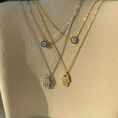 [Windsor Jewelry]Demon Eye Hamsa Palm Necklace