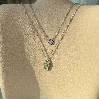 [Windsor Jewelry]Demon Eye Hamsa Palm Necklace