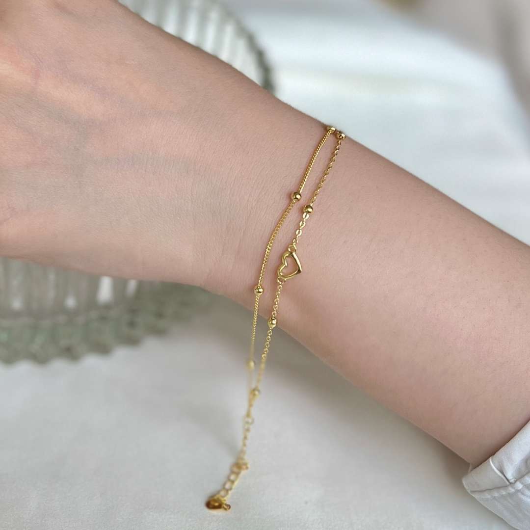 [Windsor Jewelry]Dainty Double Layer Love Heart Bracelet