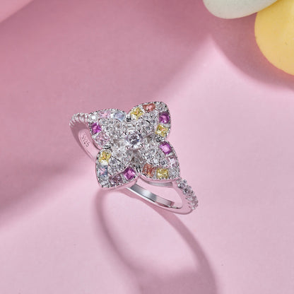 [Windsor Jewelry]Luxurious Colorful Flower Shape Banquet Ring