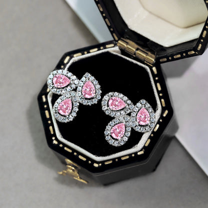[Windsor Jewelry]Ornate Flower Shape Pear Cut Lover Earrings