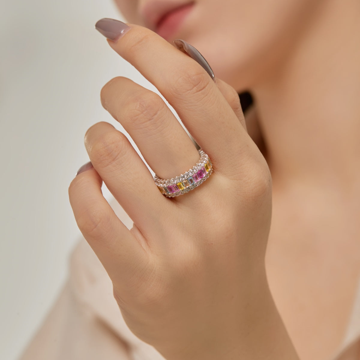 [Windsor Jewelry]Dainty Colorful Radiant Cut Daily Ring