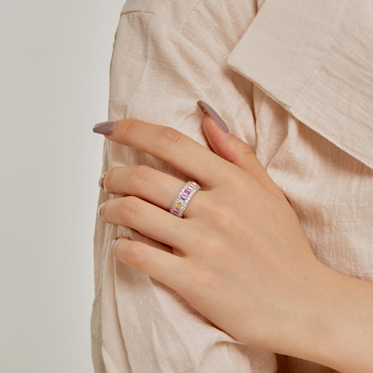 [Windsor Jewelry]Dainty Colorful Radiant Cut Daily Ring