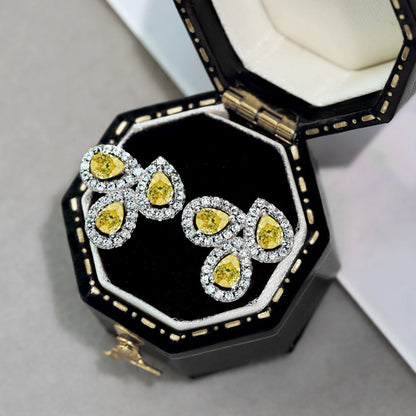 [Windsor Jewelry]Ornate Flower Shape Pear Cut Lover Earrings