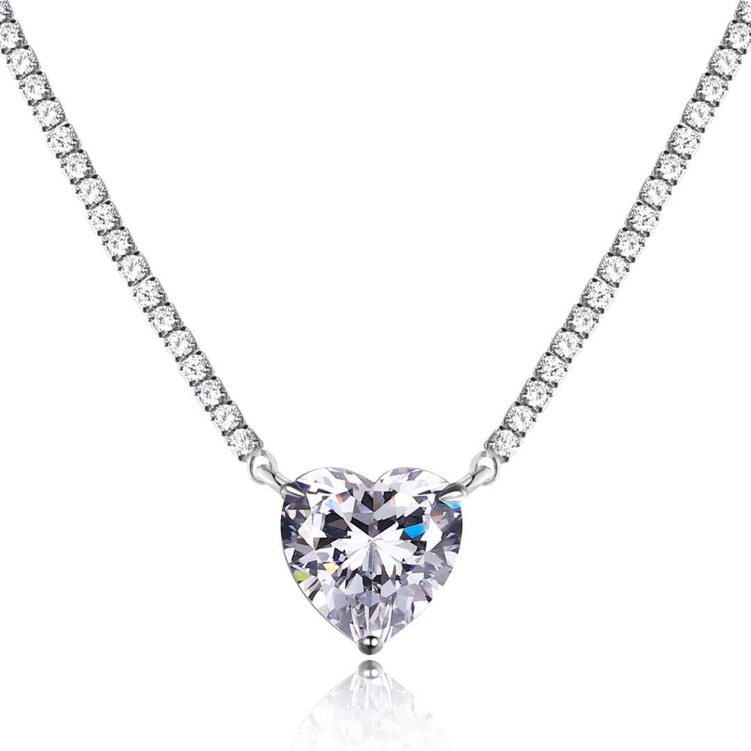 [Windsor Jewelry]8.0 Carat Versatile Colorful Sweet Heart-Shaped Tennis Necklace