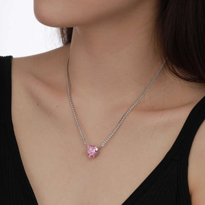 [Windsor Jewelry]8.0 Carat Versatile Colorful Sweet Heart-Shaped Tennis Necklace
