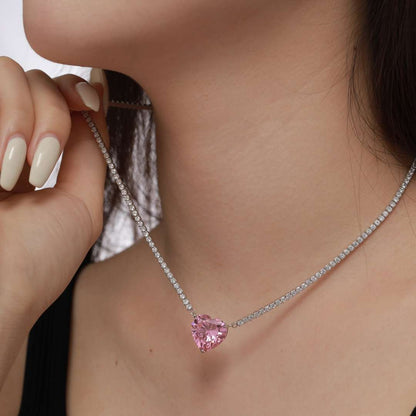 [Windsor Jewelry]8.0 Carat Versatile Colorful Sweet Heart-Shaped Tennis Necklace
